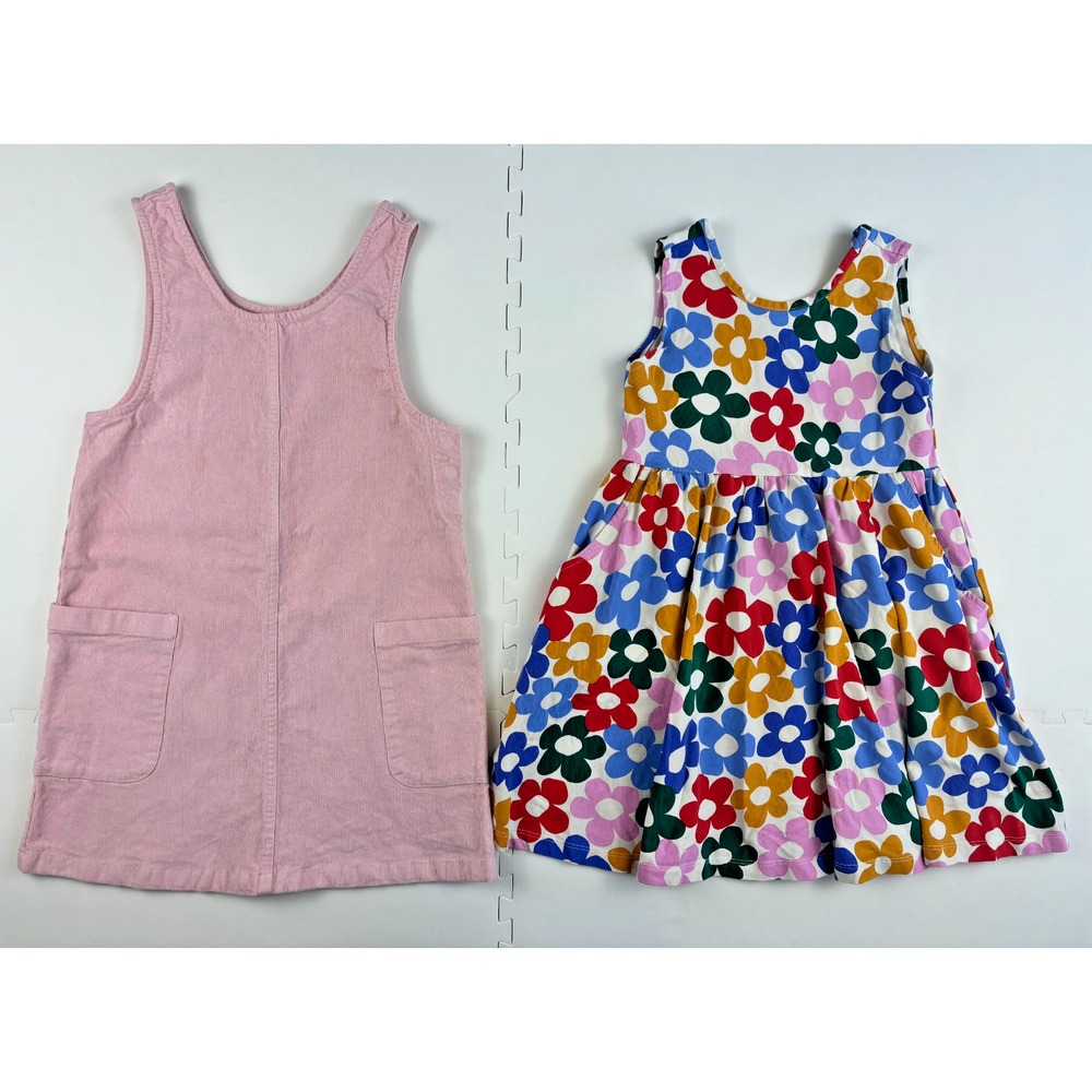 Lot 2 HANNA ANDERSSON Dress Playground Floral Corduroy Jumper School-Sz 120 6-7Y